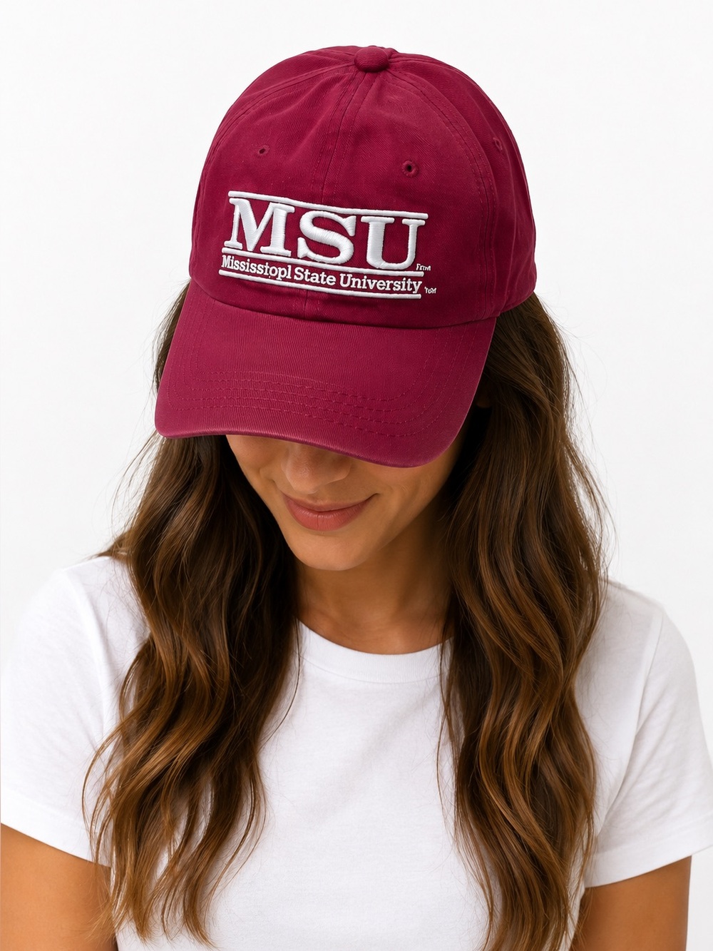Mississippi State University MSU Maroon Fitted Hat‎ Size 6 7/8 Embroidered Cap